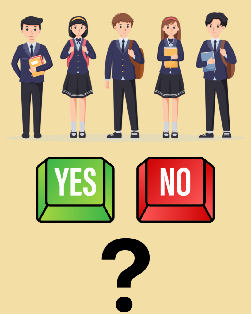 un disegno di divise scolastiche con la scritta "yes or no"?